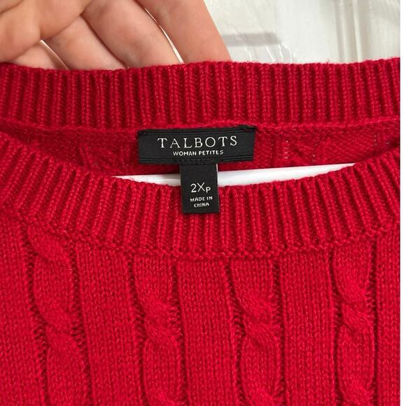 Talbots NWT Red Cable Knit Crewneck Sweater Classic Pullover Plus Size 2XP - Picture 7 of 9